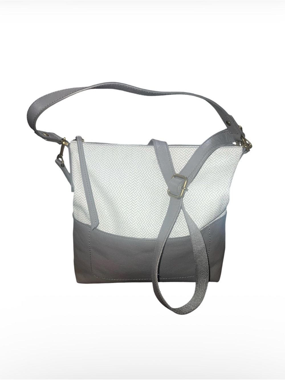 Fossil Amelia Gray Leather Woven Geometric Hobo Crossbody Bag